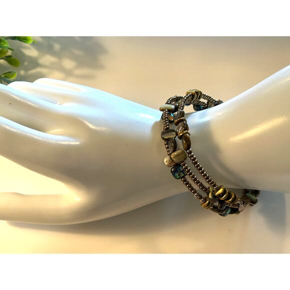 Silpada B1706 Abalone Shell Stretch Bracelet Sterling silver 925 - Picture 1 of 7